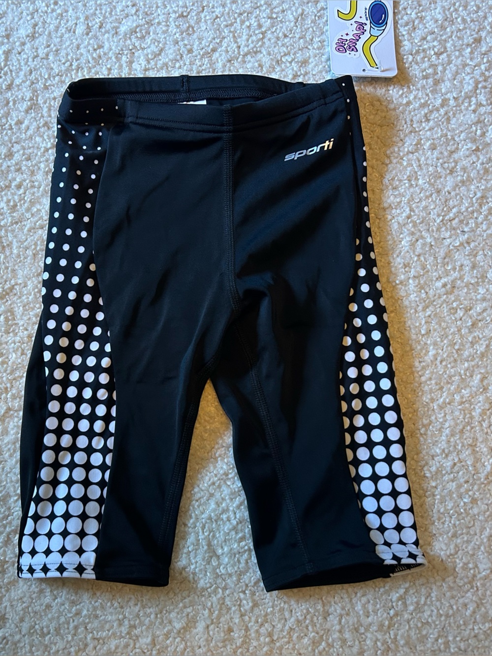 Sporti Black Kids Swim Trunks with White Dot Panels
